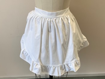 Womens, Apron , N/L, White, Cotton, Solid, O/S, Gathered @ Waist Band, Ruffled Edges, Tie Closure