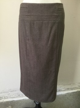 7TH AVENUE NY & CO, Dk Brown, Tan Brown, Polyester, Rayon, Herringbone, Center Back Zipper,  Faux Welt Pockets, Design Lines