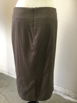 7TH AVENUE NY & CO, Dk Brown, Tan Brown, Polyester, Rayon, Herringbone, Center Back Zipper,  Faux Welt Pockets, Design Lines
