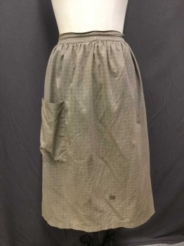 Womens, Apron 1890s-1910s, MTO, Gray, Lt Brown, Cotton, Floral, O/S, APRON-1/2:  Light Gray W/small Faded Brown Floral Print, 1pocket, 1 Brown Spot On Skirt, See Photo Attached,