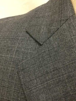 BROOKS BROTHERS, Gray, Dk Gray, Wool, Speckled, Plaid, Gray with Dark Gray Specks/Faint Plaid, Single Breasted, Notched Lapel, 2 Buttons, 3 Pockets, Black Lining