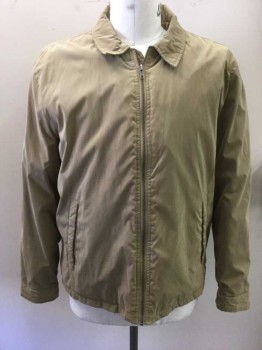 ST. JOHN'S BAY, Tan Brown, Nylon, Polyester, Solid, Zip Front, Long Sleeves, Collar Attached, 2 Pockets, Poly Fill, Back Side Waist Tabs