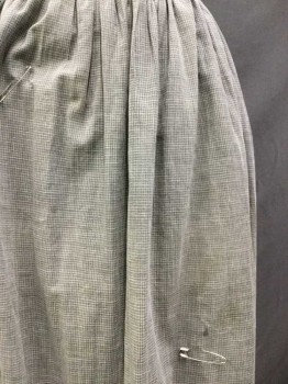 MTO, Gray, White, Cotton, Gingham, Half Apron, Gray W/white Gingham, Gathered W/1" Waist Band, Self Tie, 1 Hole & Dark Spots Front, See Photo Attached,