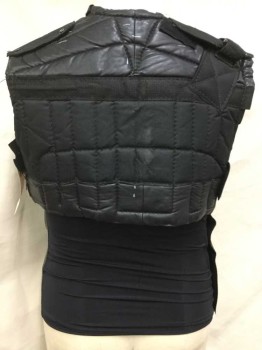 Mens, Vest, MTO, Black, Gray, Leather, Rubber, Color Blocking, Geometric, 44, Crew Neck, Quilted, Leather, Gortex, Vinyl and Spandex, Post Apocalyptic, Roughly Finished