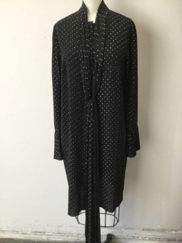 MICHAEL KORS, Black, Gold, Polyester, Elastane, Polka Dots, Gold Glitter Dots, Button Front, Pleated Neck Ties, Long Sleeves with Pleated Cuffs