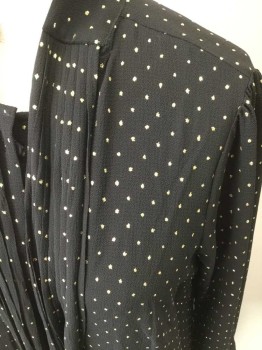 MICHAEL KORS, Black, Gold, Polyester, Elastane, Polka Dots, Gold Glitter Dots, Button Front, Pleated Neck Ties, Long Sleeves with Pleated Cuffs