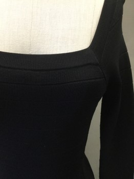 GUESS, Black, Nylon, Viscose, Stripes - Horizontal , Square Neck, Knit, Body Contour, Center Back Detail Has Twisted Openings
