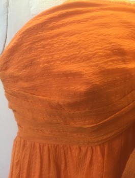 MILLY, Orange, Silk, Solid, Ribbed Texture Chiffon, Strapless, Empire Waist, Opaque Satin Under-Layer, Gathered/Knotted Detail at Bust with Self Bow Ties, Invisible Zipper at Center Back, Floor Length