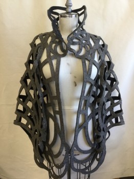 N/L, Gray, Black, Polyester, Cotton, Diamonds, Abstract , Pressed Fabric, Cut/out Abstract Pattern, Collar Attached, Long Sleeves, Open Front