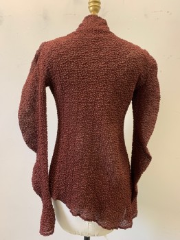 MTO, Dk Red, Polyester, Solid, Dark Red Small Puffy Texture, High V-neck, , 1 Snap Off Side, Long Sleeves, Uneven Hem