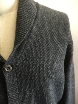 L.L. BEAN, Charcoal Gray, Wool, Solid, 5 Buttons, Seed Stitch, 2 Pockets, Shawl Collar,