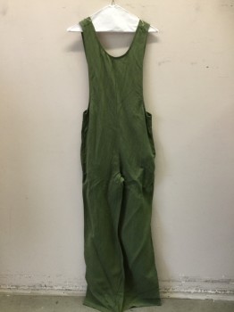 Womens, Overalls, FARROW, Olive Green, Cotton, Linen, Solid, S, Scoop Neck, 2 Pockets, 2 Strap Back Knotted Through Grommets, Zip Back