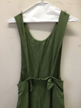 Womens, Overalls, FARROW, Olive Green, Cotton, Linen, Solid, S, Scoop Neck, 2 Pockets, 2 Strap Back Knotted Through Grommets, Zip Back