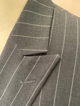ROSSI MAN, Gray, Lt Gray, Wool, Stripes - Pin, Single Breasted, Peaked Lapel, 1 Button, 3 Pockets, Gray Paisley Lining