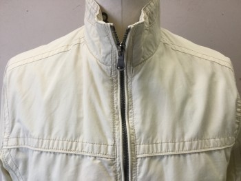 TOMMY BAHAMA, Cream, Cotton, Nylon, Solid, Zip Front, Stand Collar, 2 Zip Pockets, Lightweight Jacket