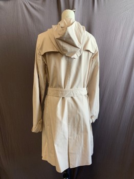 SIMMONS, Beige, Cotton, with Matching Belt, Hooded, Zip Front, & Snap Front, 2 Pockets, With Belt, Multiples,