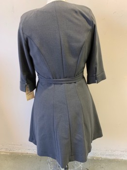 MTO, Gray, Polyester, Solid, 3/4 Sleeve, Wrap Dress