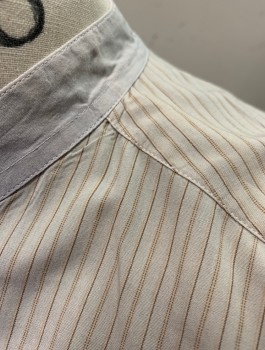 VENICE CUSTOM SHIRTS, Lt Gray, Beige, Brown, Cotton, Stripes - Pin, Long Sleeves, Button Front, Band Collar, Top Button Hole Requires Stud (Not Included),  1 Patch Pocket, Made To Order Reproduction