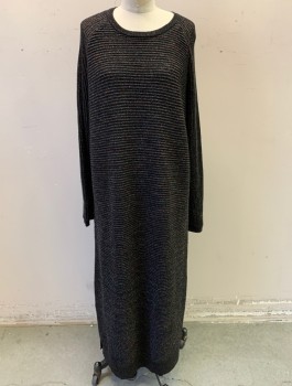MICHELLE MASON, Black, Multi-color, Metallic, Wool, Polyester, Speckled, Horizontally Ribbed Knit with Multicolor Glitter, Raglan Sleeves, Crew Neck, Boxy Shift Dress, Ankle Length