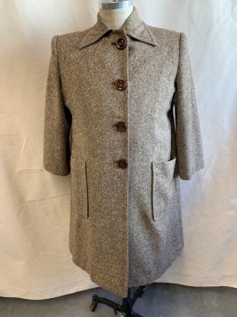 Mens, Coat, NL, Brown, Beige, Wool, 2 Color Weave, B: 38, Multi Color Specs, Collar Attached, Single Breasted, Button Front, 2 Pockets