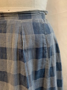 MTO, French Blue, White, Navy Blue, Cotton, Plaid, *Aged/Distressed*, Snap and Button Closure, Pleated Back, Navy Trim, 1 Pocket