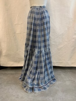 MTO, French Blue, White, Navy Blue, Cotton, Plaid, *Aged/Distressed*, Snap and Button Closure, Pleated Back, Navy Trim, 1 Pocket