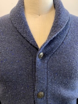 RAG & BONE, Wool, Shawl Collar Basket Weave Texture, Navy Knit Body With Spackle s In Wht & Blue "Rag & Bone" Shank Buttons,