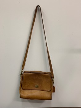 Womens, Purse, COACH, Brown, Leather, Cross Body, Flap With Twist Closure