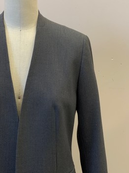 BAR III, Dk Gray, Polyester, Viscose, Heathered, L/S, Open Front, Top Pockets,