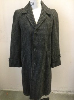 Mens, Coat, HARRIS TWEED, Olive Green, Black, Gray, Wool, Houndstooth, 40, 3 Buttons,  Single Breasted,