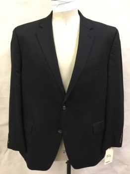 CHAPS, Black, Wool, Solid, Button Front, 2 Buttons,  Notched Lapel, 3 Pockets,