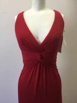 NO LABEL, Red, Synthetic, Solid, Red, V-neck, Knotted Waist, Sleeveless