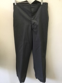 Mens, Pants 1890s-1910s, MTO, Black, Gray, Wool, Check , 30/30, Tiny Woven Check, 2 Pockets, High Waist Without Waistband, Suspender Buttons, Small Mended Hole Right Buttocks,