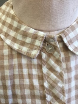 Childrens, Blouse, SHIRTMAKERS, Beige, White, Cotton, Gingham, Girls , Sz 8, Ch:30", Beige/White Gingham, 3/4 Sleeve, Button Front, Rounded Collar