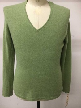 McDuff, Moss Green, Cashmere, Solid, V-neck, Long Sleeves,