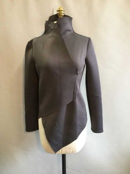 Womens, Sci-Fi/Fantasy Top, M.T.O, Gray, Neoprene, Solid, M, Cross Over Front with High Neck, Long Sleeves,