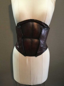 Unisex, Sci-Fi/Fantasy Corset, MTO, Red, Black, Leather, Solid, 30-34, Made To Order, Lace Up & Velcro Back, Abs, Abdominal 6 Pack