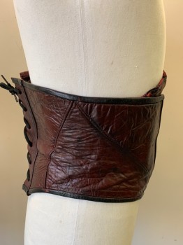 Unisex, Sci-Fi/Fantasy Corset, MTO, Red, Black, Leather, Solid, 30-34, Made To Order, Lace Up & Velcro Back, Abs, Abdominal 6 Pack