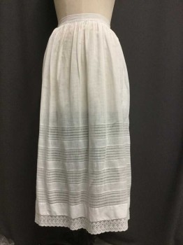 Womens, Apron 1890s-1910s, White, Cotton, Stripes, OS, Sheer White, Open Work Bottom Stripes, Small Hole in Center Front,