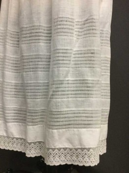Womens, Apron 1890s-1910s, White, Cotton, Stripes, OS, Sheer White, Open Work Bottom Stripes, Small Hole in Center Front,