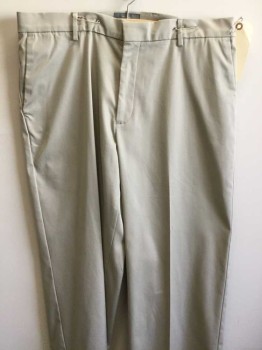 DOCKERS, Beige, Cotton, Polyester, Solid, Flat Front,  Zip Front, 4 Pockets,