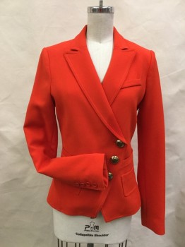 SMYTHE, Red, Polyester, Viscose, Solid, Double Breasted, 3 Buttons on the Diagonal,3 Slit Pocket, 2 Little Patch Pocket, Peaked Lapel,