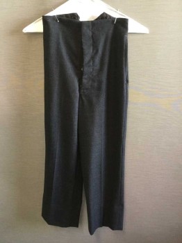 Childrens, Pants 1890s-1910s, M.T.O., Charcoal Gray, Wool, Heathered, 19.5, 22, Boys First Class Pants. Heathered Charcoal Wool, High Waisted Button Fly, Suspender Buttons on Inner Waist, 2 Slit Pockets