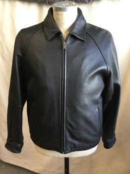 WILSON, Black, Leather, Solid, C.A., Zip Front, 2 Pckts, Raglan Long Sleeves, (Removable Liner)