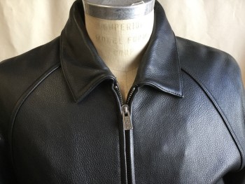 WILSON, Black, Leather, Solid, C.A., Zip Front, 2 Pckts, Raglan Long Sleeves, (Removable Liner)