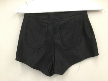 AMERICAN APPAREL, Black, Nylon, Polyamide, Solid, Black Shiny Hotpants, Zip Fly, 2 Back Pockets