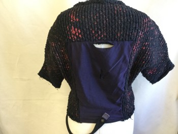 Unisex, Sci-Fi/Fantasy Top, N/L, Black, Metallic, Red, Cotton, Elastane, Mottled, M/L, Bulky Cotton Rib Knit with Metallic Red Paint, Round Neck with Frayed Edge, Short Sleeves, Spandex Insert Front and Back with Holes for Harness or Suspenders, Attached Crotch Strap Shirt Stays, Multiple
