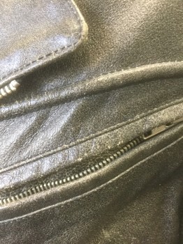 N/L, Faded Black, Leather, Solid, Crackled/Speckled Aged Leather, Biker Jacket, Zip Front, Notched Lapel/Collar, 4 Pockets, Braided Epaulettes at Shoulders, Self Belt with Buckle Attached at Waist, Maroon Quilted Lining, Lace Up Panels at Sides **Missing Laces/Ties