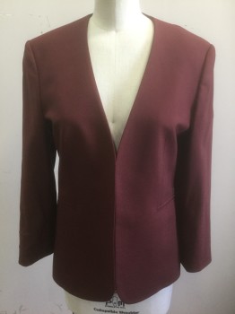THEORY, Red Burgundy, Wool, Polyamide, Solid, 3/4 Sleeves, No Collar, Open at Center Front with No Closures, 2 Welt Pocket, Minimalist Design