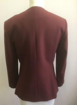THEORY, Red Burgundy, Wool, Polyamide, Solid, 3/4 Sleeves, No Collar, Open at Center Front with No Closures, 2 Welt Pocket, Minimalist Design